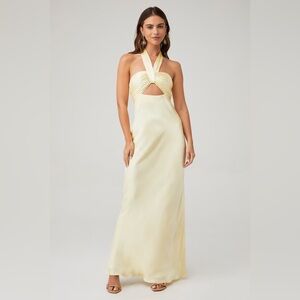 SHONA JOY LA LUNE RUCHED‎ HALTER MAXI DRESS in Lemon 10